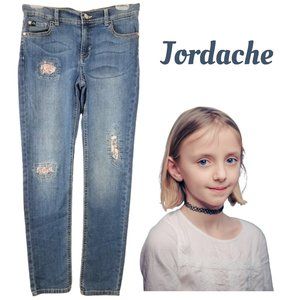 JORDACHE Adjustable Waist Blue Denim Patch Jeans - Girls 14